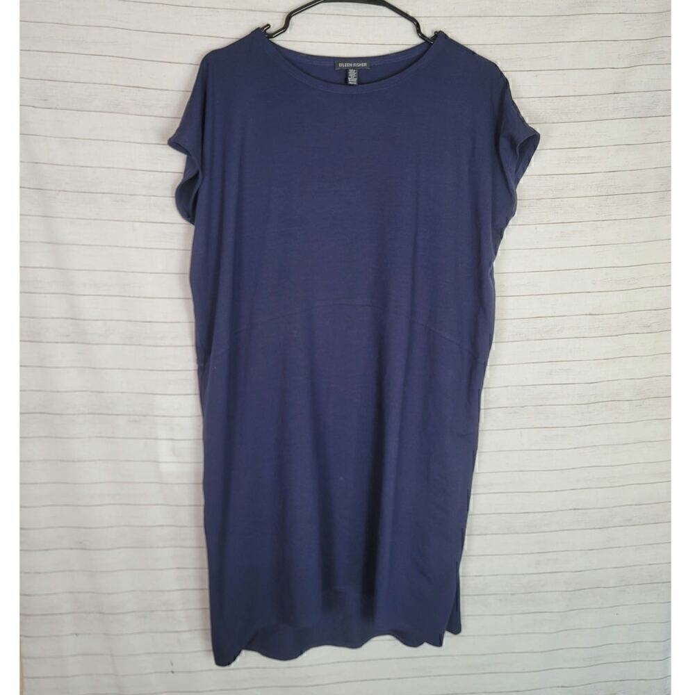 EILEEN FISHER NAVY BLUE SLEEVELESS SHIFT DRESS, SZ XS